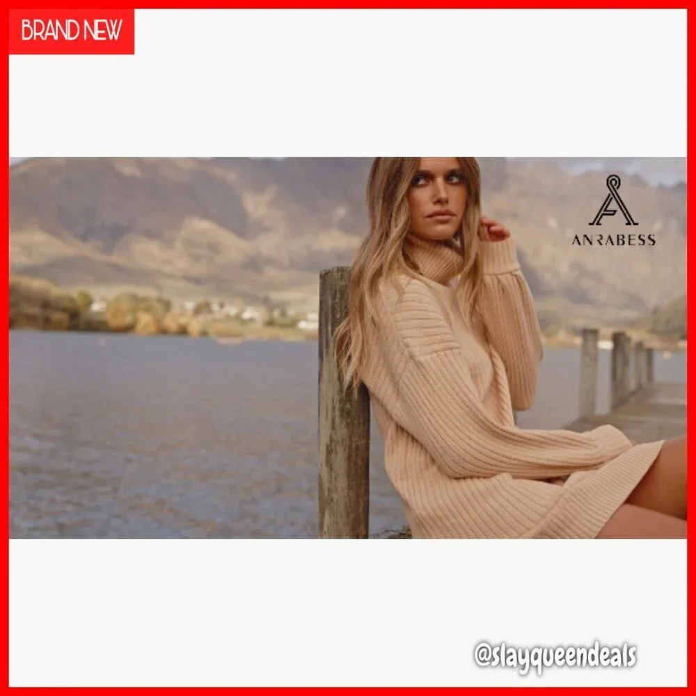 Oversized Turtleneck Sweater Dress Batwing Sleeve Ribbed Knit Casual